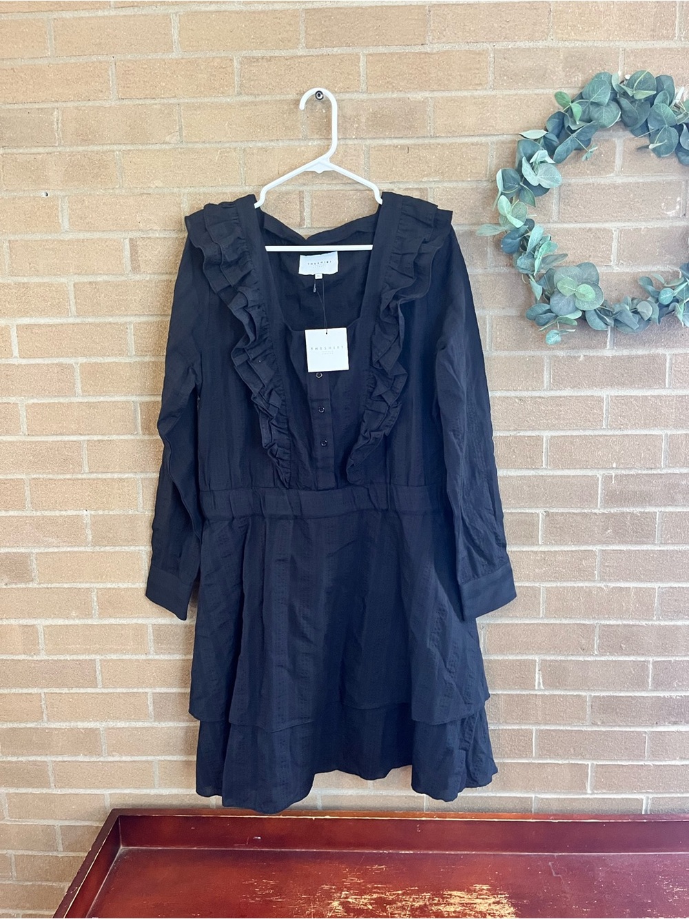 The Shirt by Rochelle Behrens Black Ruffle Tiered Mini Dress